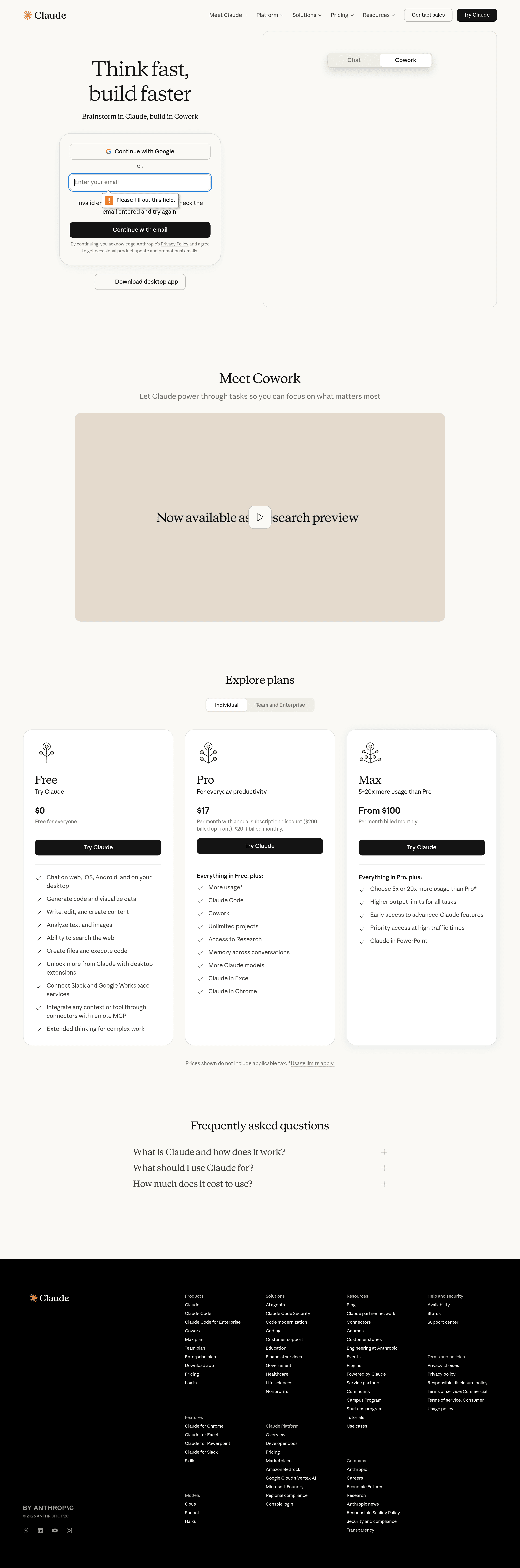 Claude landing page screenshot