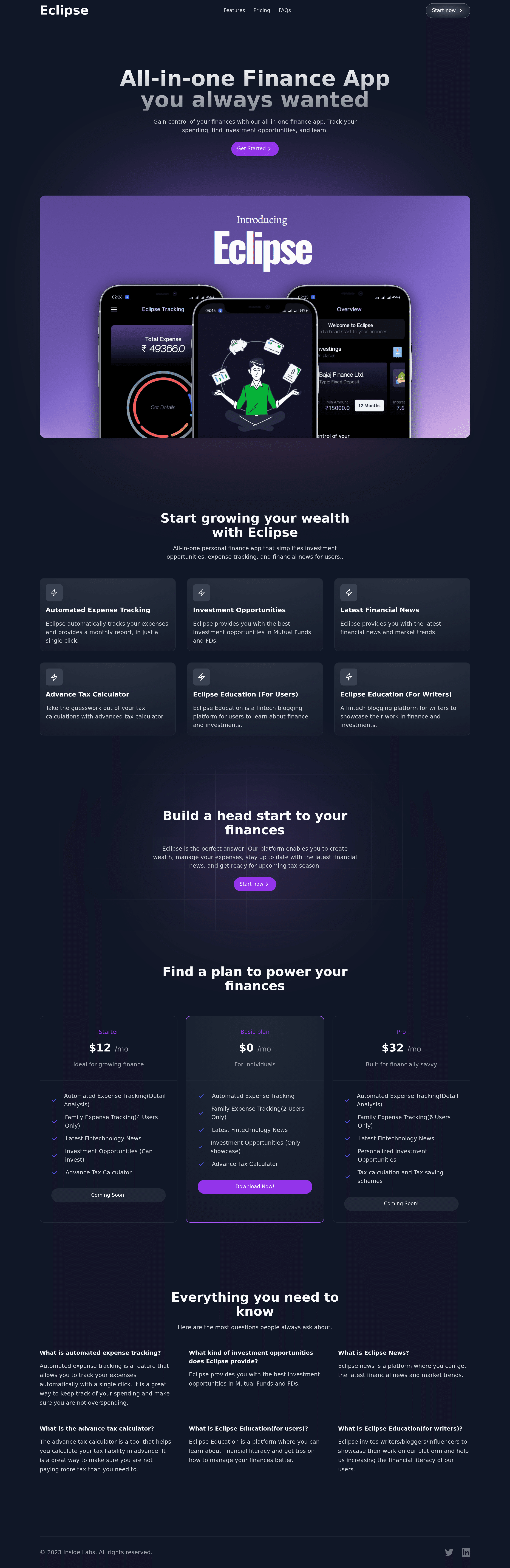 Eclipsefin landing page screenshot