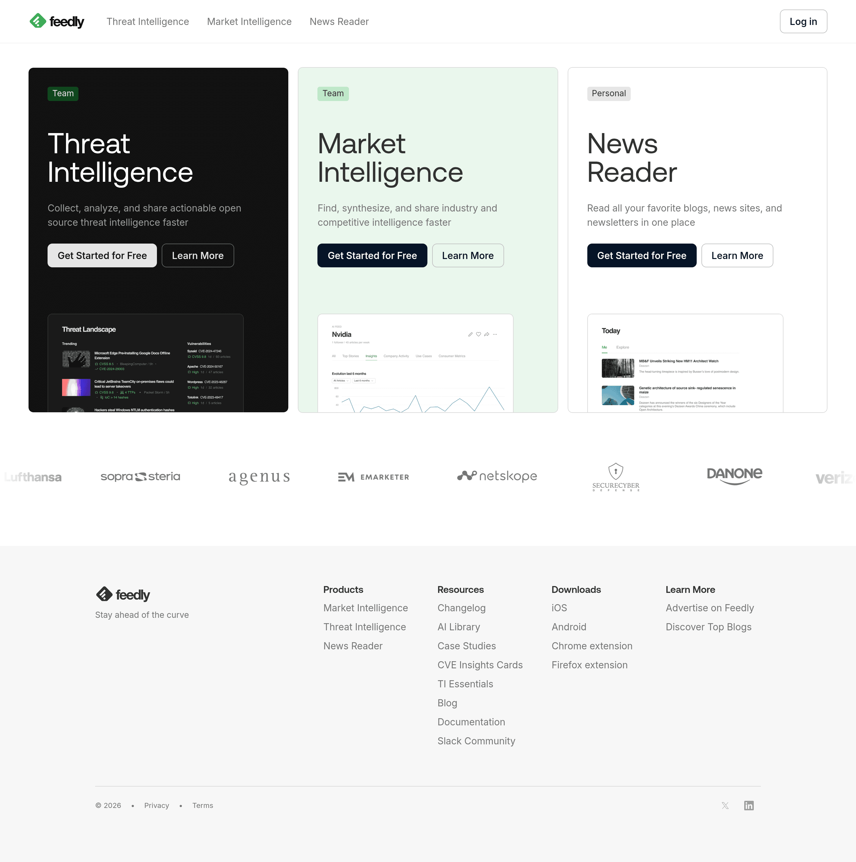 Feedly landing page screenshot