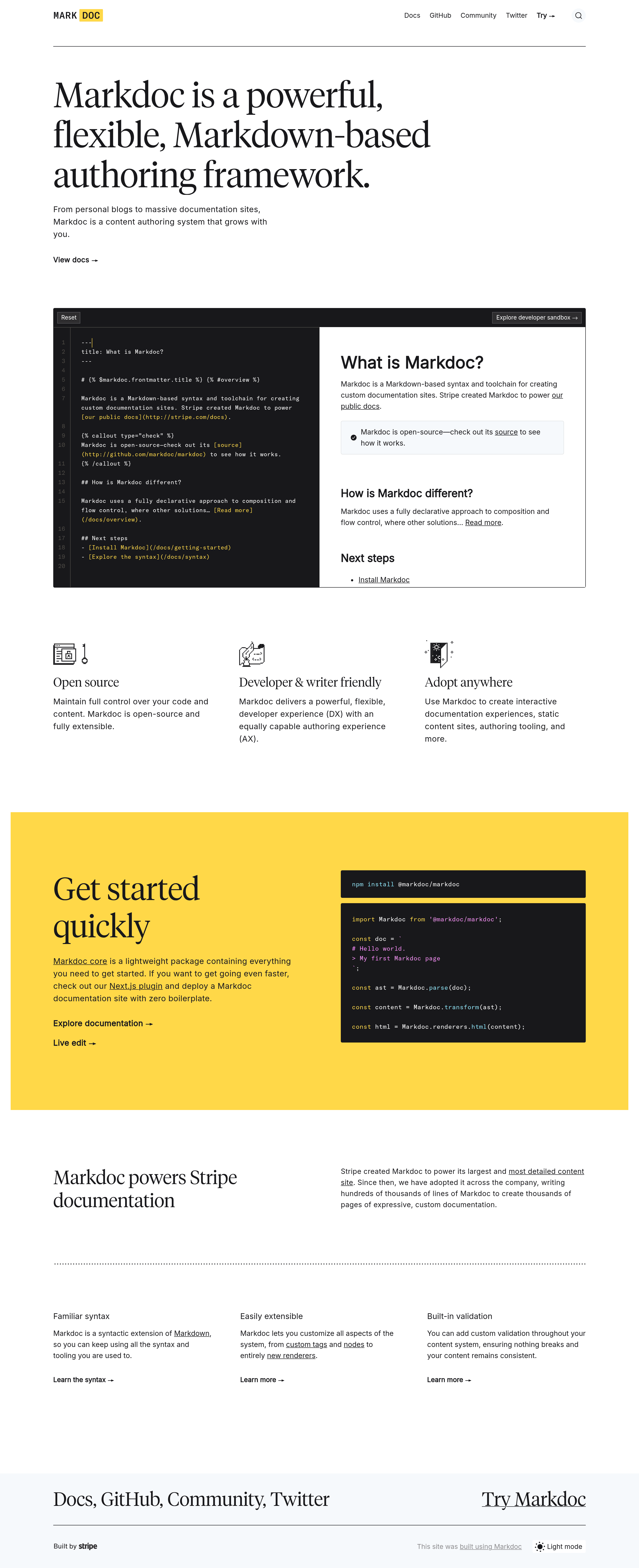 Markdoc landing page screenshot