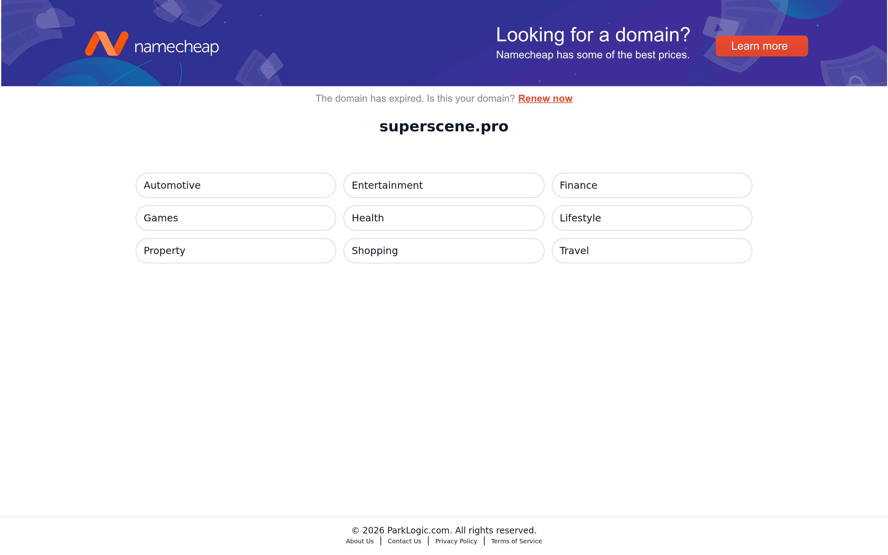 Superscene landing page screenshot