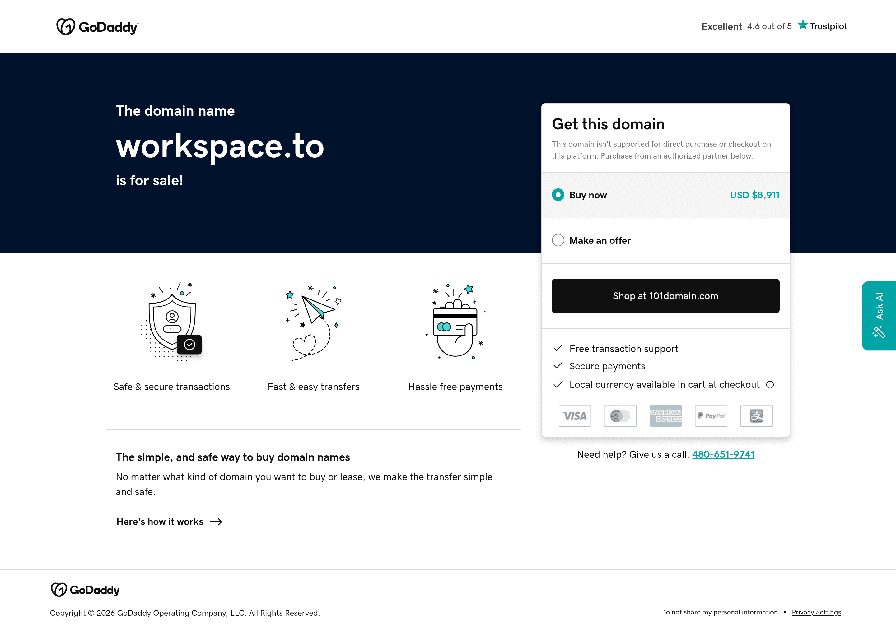 Workspace landing page screenshot