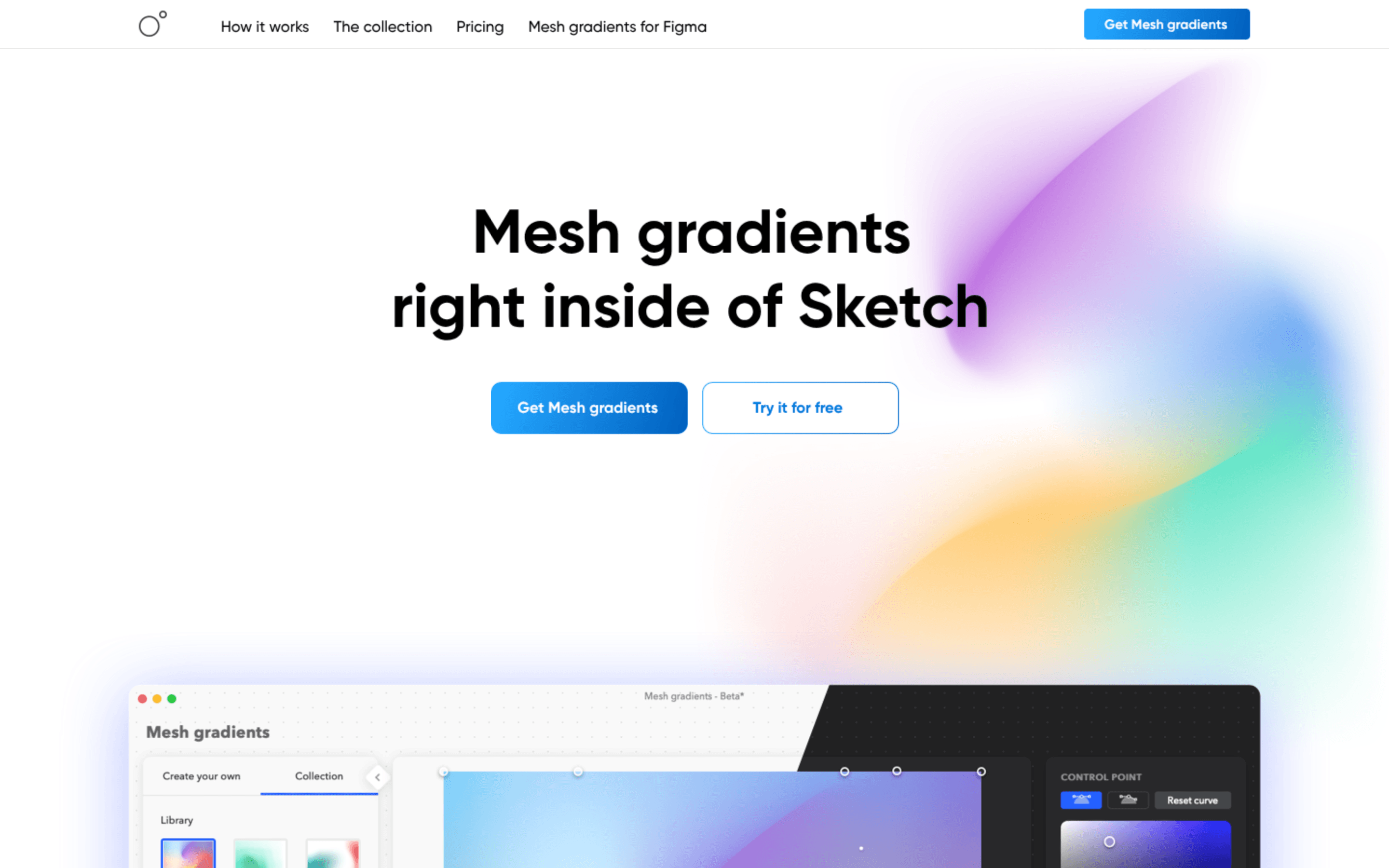 Mesh Gradients landing page screenshot