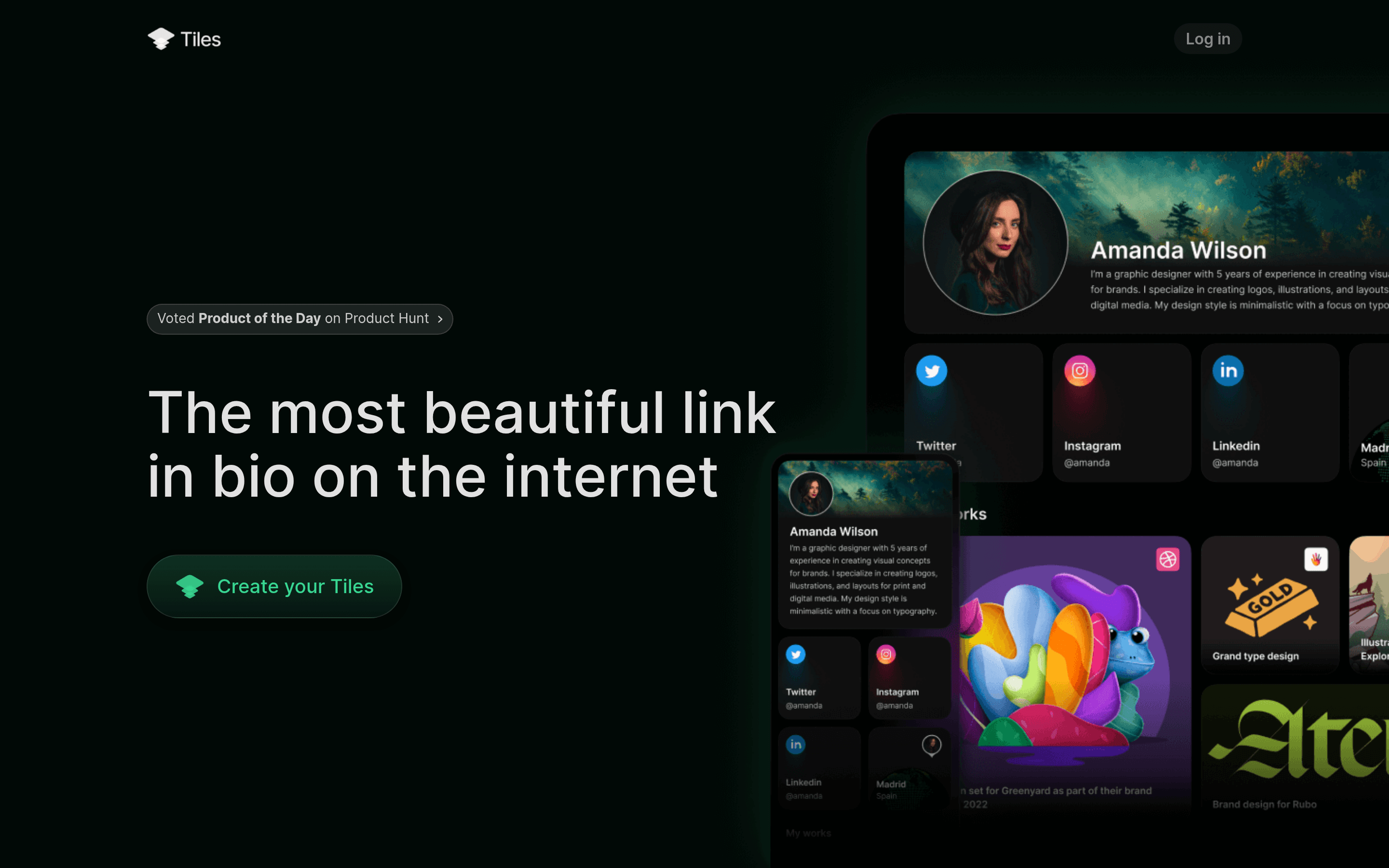 Tiles landing page screenshot